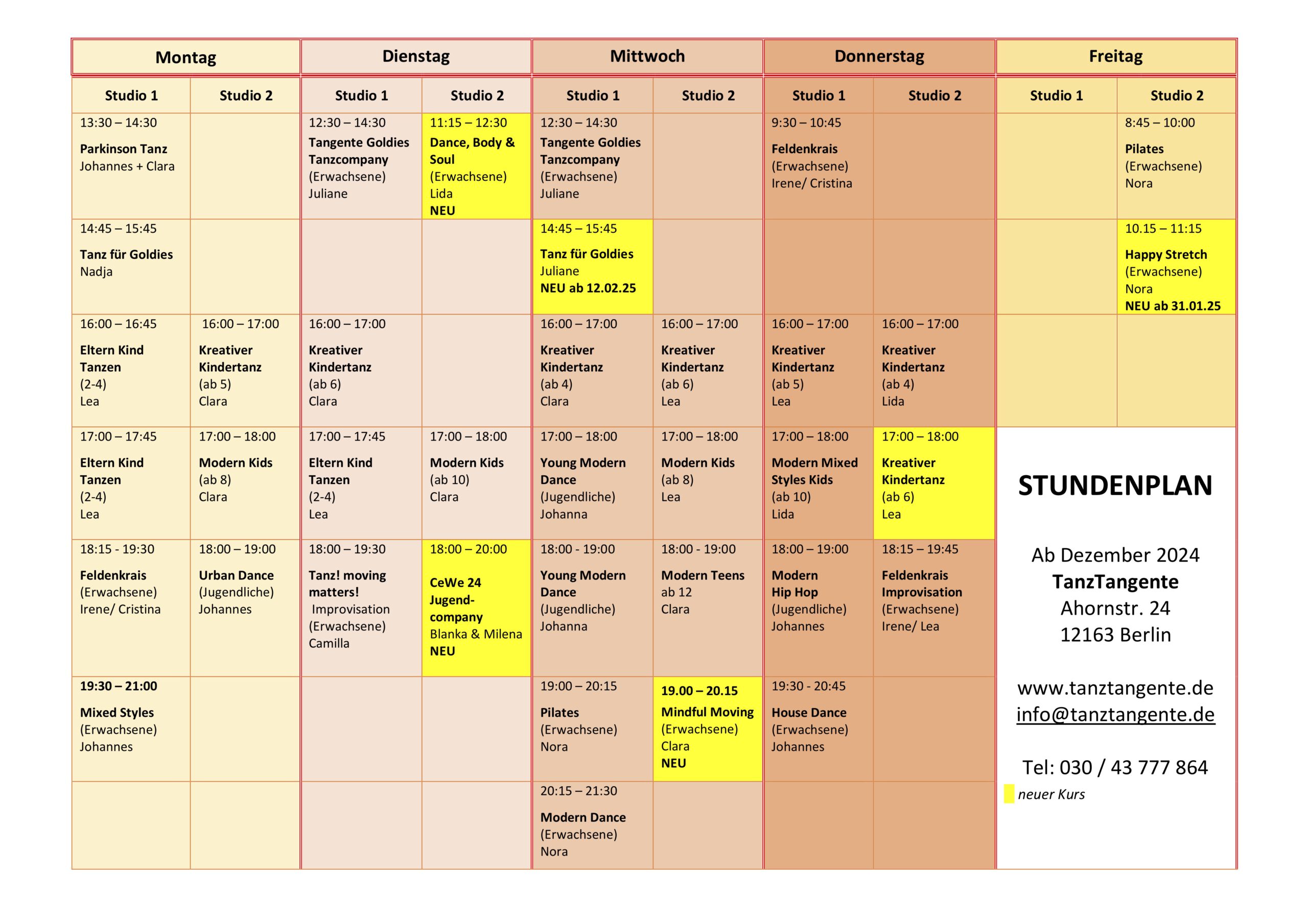 Mehr über den Artikel erfahren STUNDENPLAN TANZTANGENTE