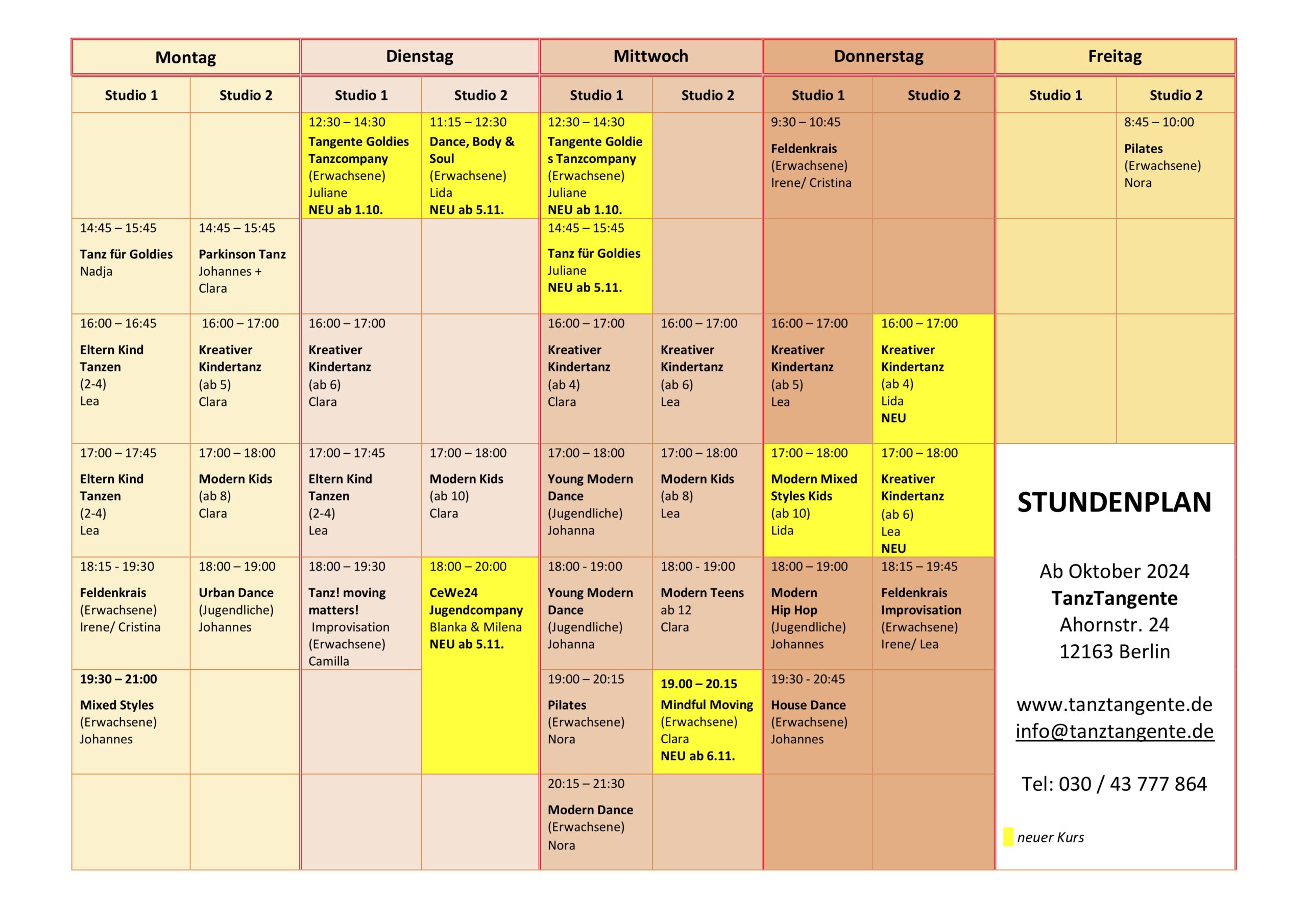 Mehr über den Artikel erfahren STUNDENPLAN TANZTANGENTE